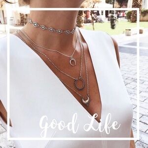 Bohemian choker and 3 layer crescent necklace